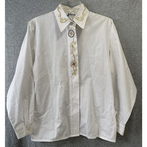 Joyce Vintage Women’s 10 Long Sleeve White Shirt Embroidery Button Down Nautical